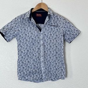 Consequence | Slim rose pattern casual short sleeve button down shirt  s…